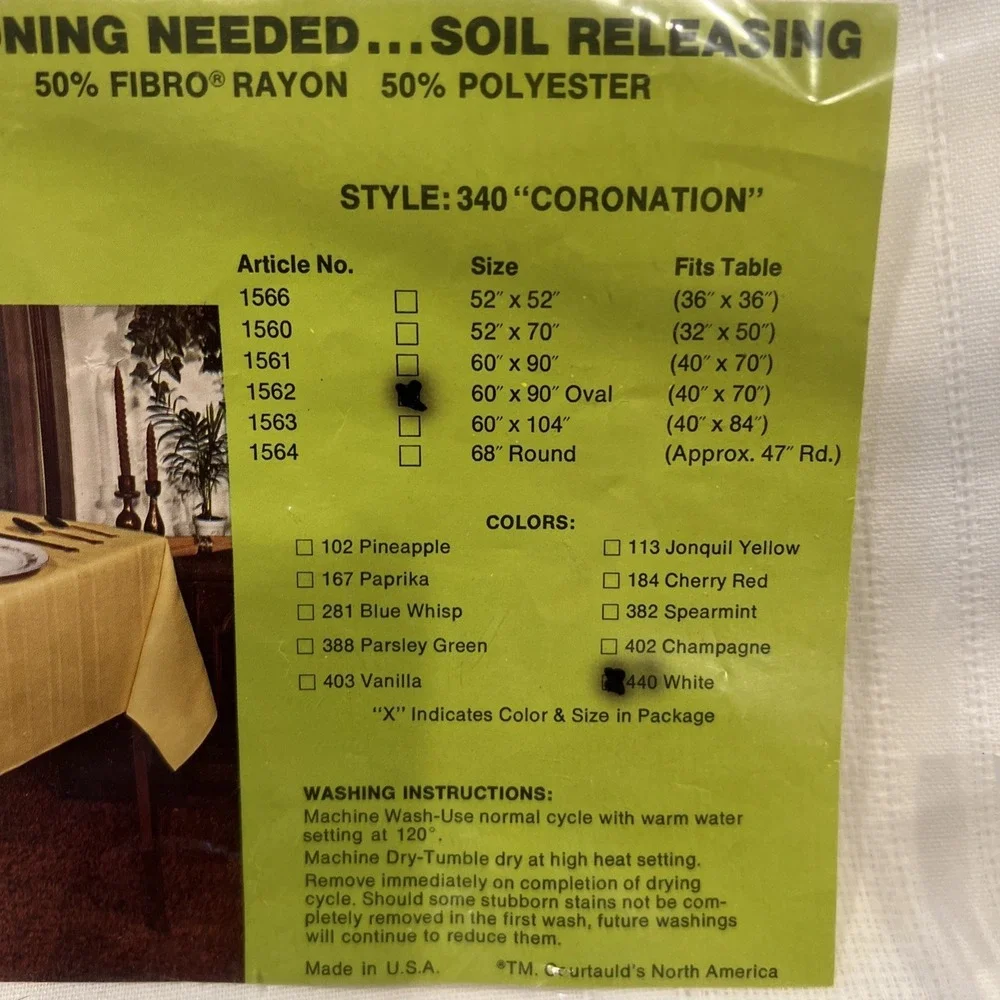 Vintage Montgomery Ward Soil‎ Releasing No Iron White Tablecloth Oval 60 x 90
